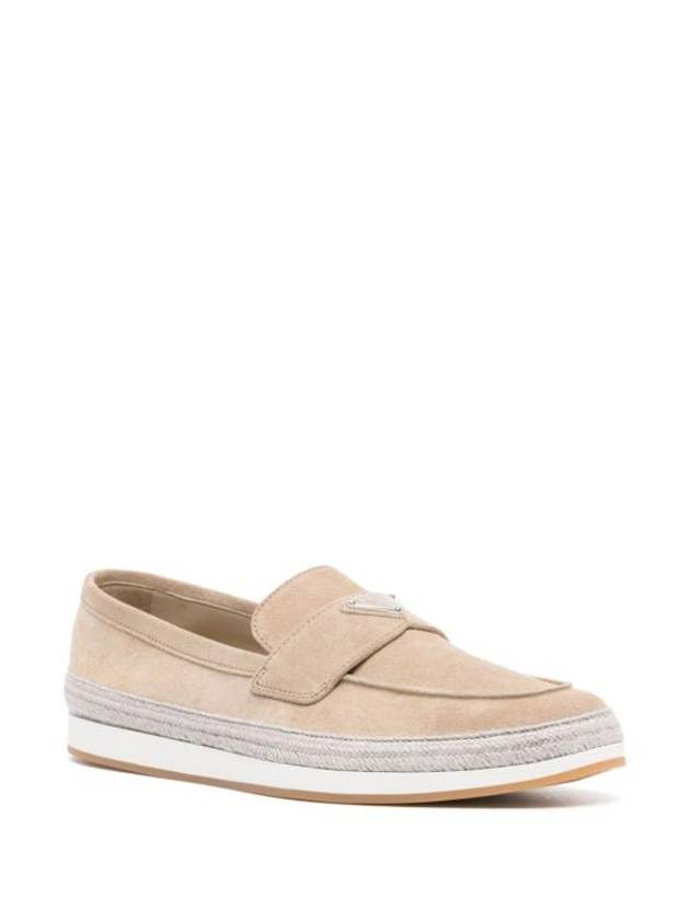 Triangle Logo Suede Loafers Beige - PRADA - BALAAN 4