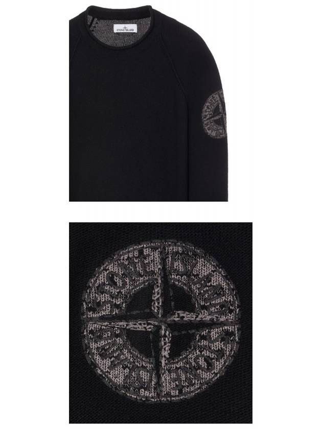 Embroidered Logo Crew Neck Lambswool Knit Top Black - STONE ISLAND - BALAAN 7