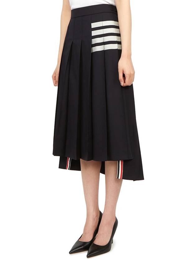 4 Bar Logo Plain Weave Wool Pleated Skirt Navy - THOM BROWNE - BALAAN 3