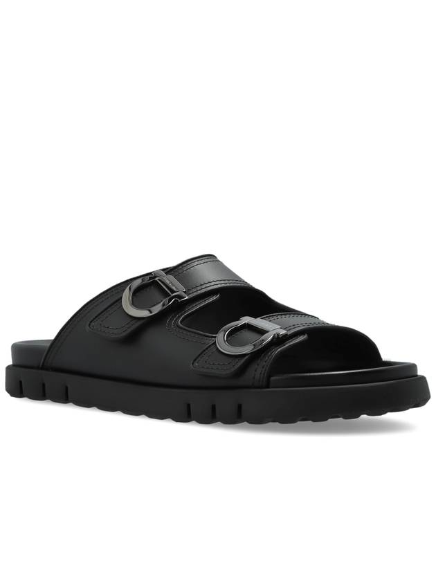 FERRAGAMO Leather Slides Colly, Men's, Black - SALVATORE FERRAGAMO - BALAAN 4