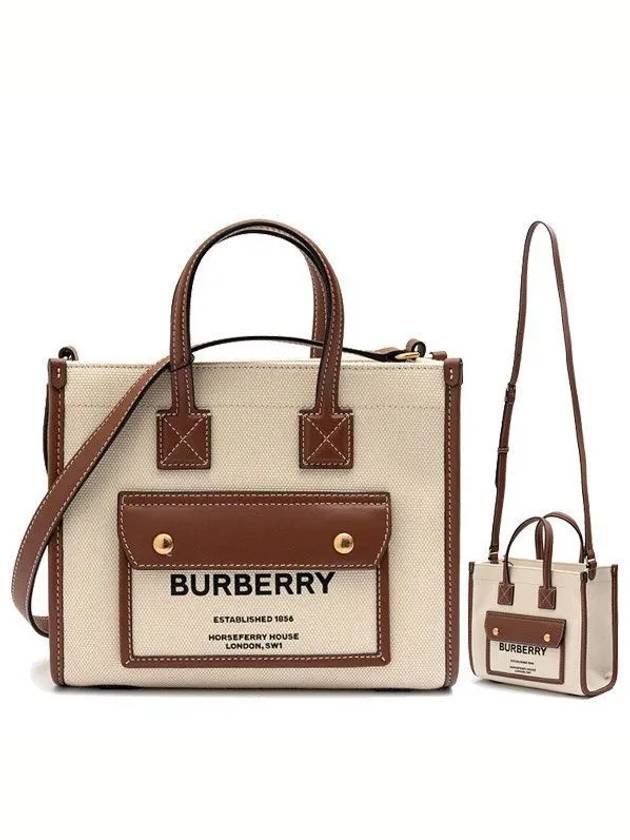 Mini Two-Tone Canvas and Leather Freya Tote Bag Natural Tan - BURBERRY - BALAAN 2