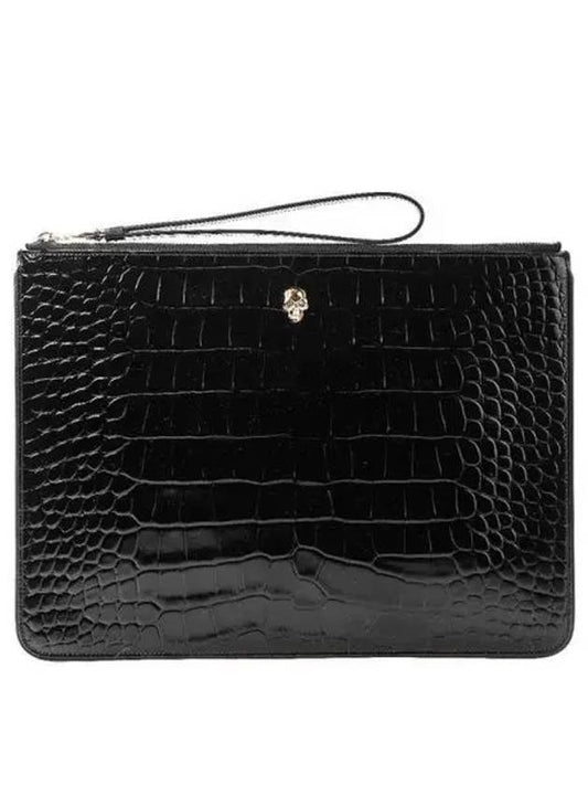 Women's Skull Embossed Zipper Clutch Bag Black - ALEXANDER MCQUEEN - BALAAN 2