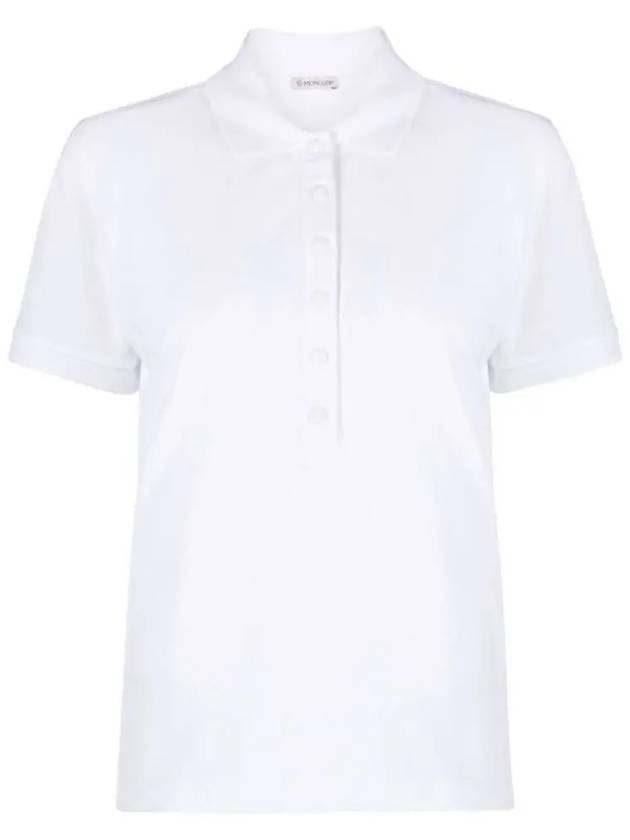 Women's Button Closure Cotton Short Sleeve Polo Shirt Optical White - MONCLER - BALAAN 2