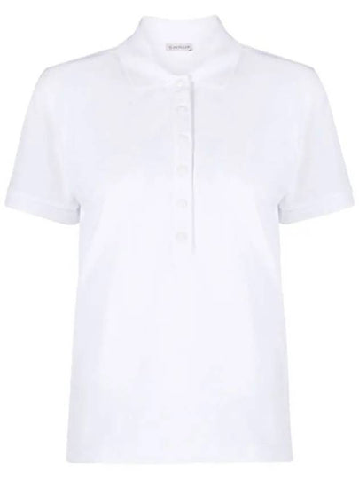 Women's Button Closure Cotton Short Sleeve Polo Shirt Optical White - MONCLER - BALAAN 2