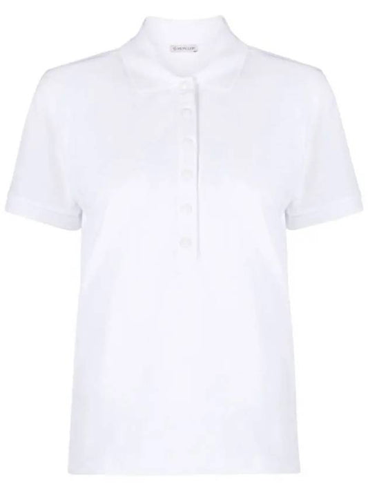Women's Button Closure Cotton Short Sleeve PK Shirt Optical White - MONCLER - BALAAN 2