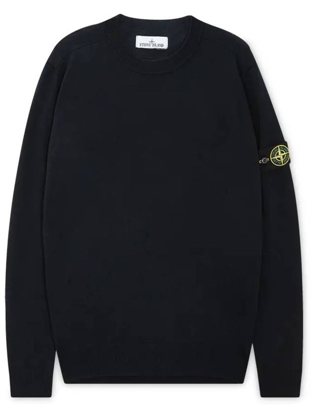 Logo Patch Crewneck Virgin Wool Knit Top Navy - STONE ISLAND - BALAAN 4