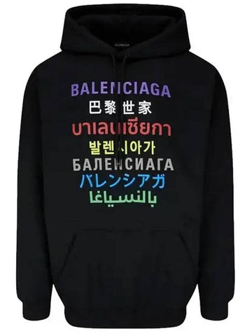 color language logo print hooded t-shirt black - BALENCIAGA - BALAAN.