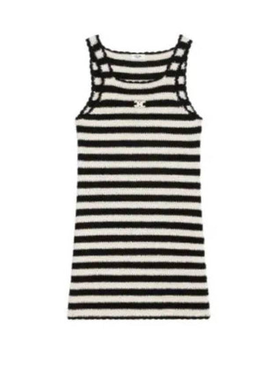 Triomphe Striped Crochet Short Dress Ecru Black - CELINE - BALAAN 2