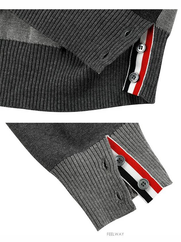 Milano Stitch V Neck Cardigan Tonal Grey - THOM BROWNE - BALAAN 7