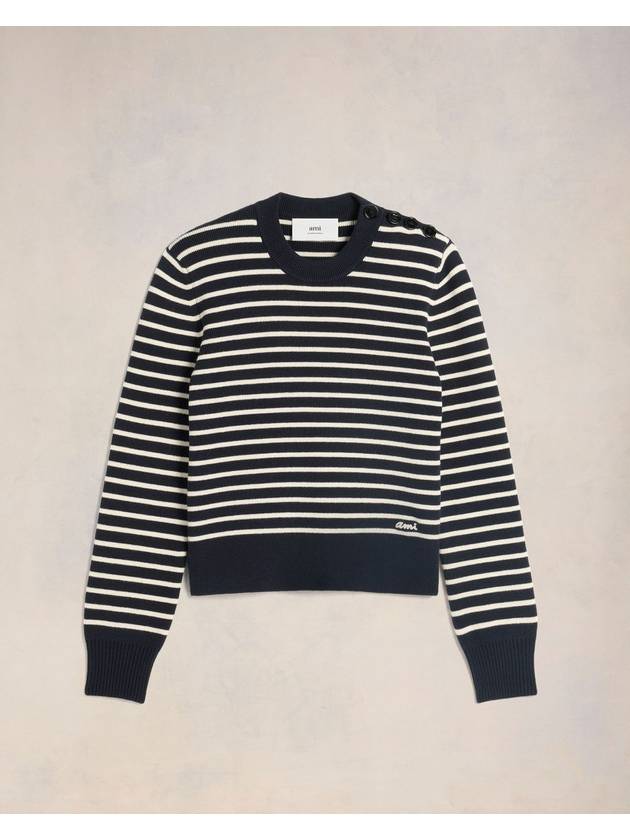 Striped Sailor Crew Neck Knit Top White Navy - AMI - BALAAN 2