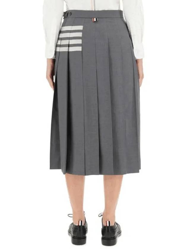 4 Bar Logo Plain Weave Wool Pleated Skirt Grey - THOM BROWNE - BALAAN 3