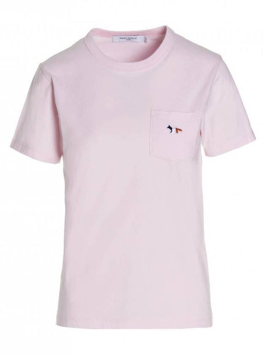 Tricolor Fox Patch Classic Pocket Short Sleeve T-Shirt Light Pink - MAISON KITSUNE - BALAAN 1