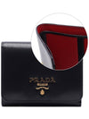 Vitello Gold Logo Tri-Fold Half Wallet Red Black - PRADA - BALAAN 3