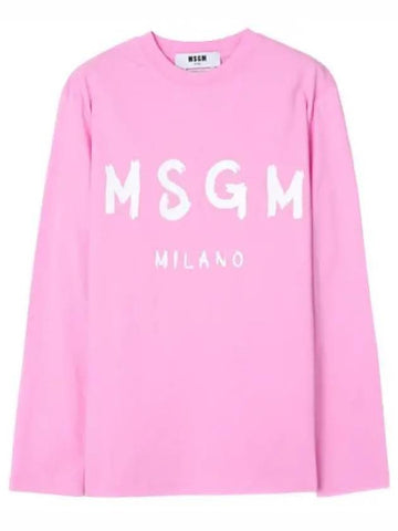 Brushed Logo Long Sleeve T Shirt Women - MSGM - BALAAN 1