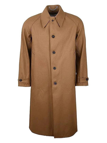 Men's Back Stitch Long Cotton Single Coat Brown - MAISON MARGIELA - BALAAN 1