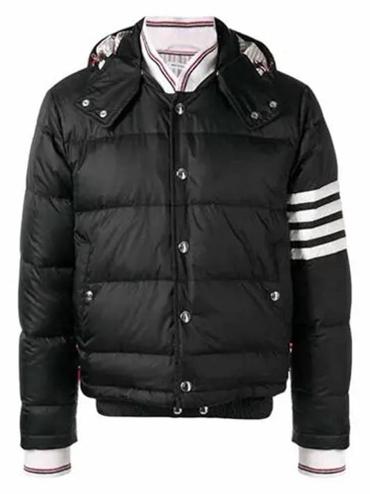 Downfilled Nylon 4-Bar Bomber Padding Black - THOM BROWNE - BALAAN 2