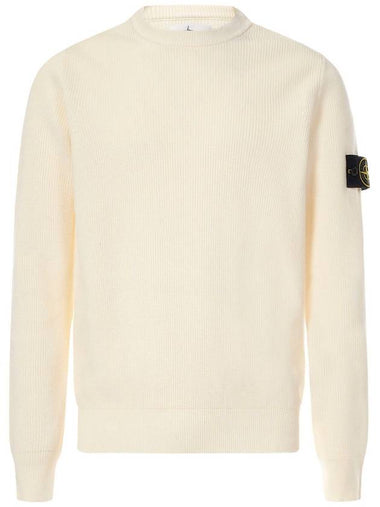 Men's Ribbed Soft Cotton Crewneck Knit Top Ivory - STONE ISLAND - BALAAN 1