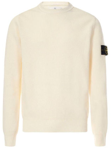 Men's Ribbed Soft Cotton Crewneck Knit Top Ivory - STONE ISLAND - BALAAN 1