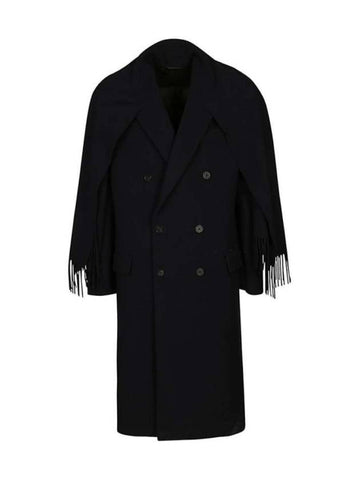 2 Men s Oversized Brushed Fringe Wool Muffler Double Coat - BALENCIAGA - BALAAN 1