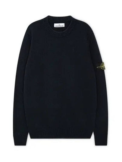 Logo Patch Lambswool Crewneck Knit Top Navy - STONE ISLAND - BALAAN 2