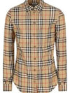 Button Down Collar Vintage Check Stretch Cotton Long Sleeve Shirt Beige - BURBERRY - BALAAN 2