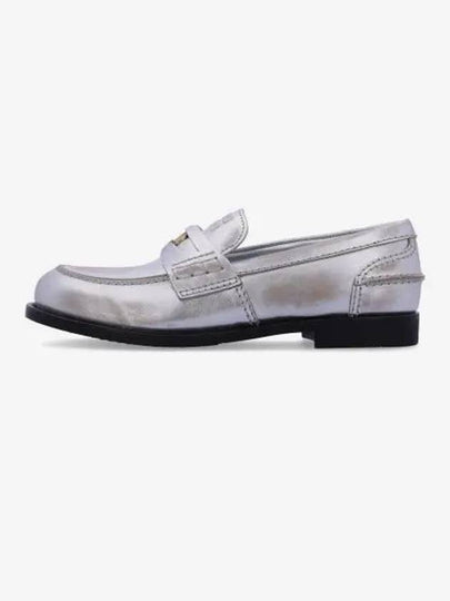 Vintage Effect Leather Penny Loafers Silver - MIU MIU - BALAAN 2