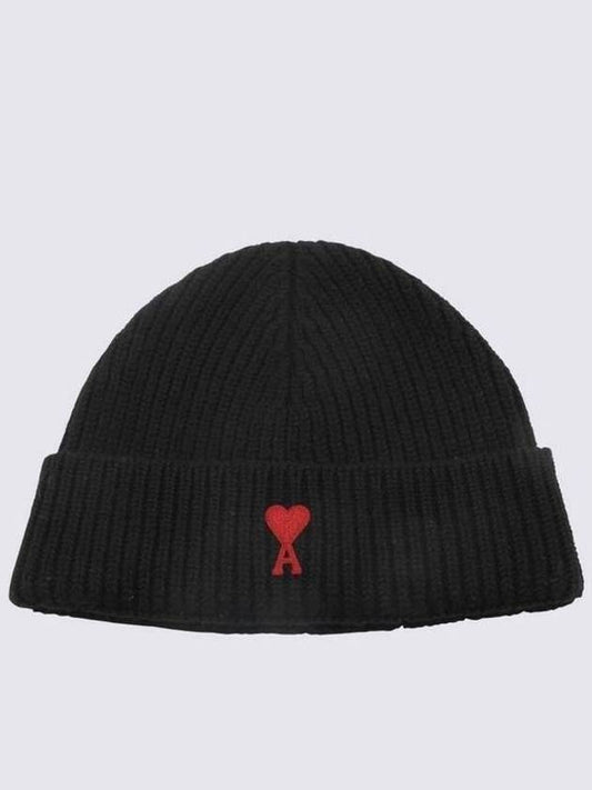 Heart Logo Wool Beanie Black - AMI - BALAAN 2