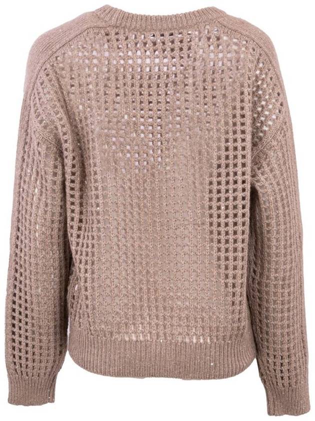 Long sleeved Crew neck Sweater With Mesh Work In Soft Wool And Cashmere Yarn Embellished With Lurex Threads And Micro Sequins Giving Shine 13307879 - BRUNELLO CUCINELLI - BALAAN 3