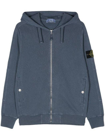 Men's Garment Dyed Malfile Zip Up Hoodie Blue - STONE ISLAND - BALAAN 1