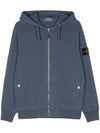 Men's Garment Dyed Malfile Zip Up Hoodie Blue - STONE ISLAND - BALAAN 1