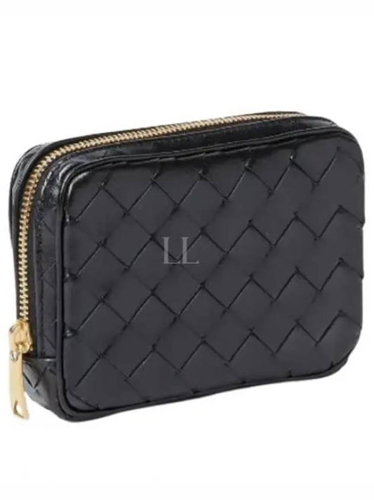 Teen Intrecciato Zipper Calfskin Pouch Black - BOTTEGA VENETA - BALAAN 2