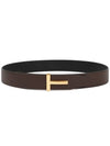 T Buckle Reversible Leather Belt Chocolate Black - TOM FORD - BALAAN 2