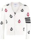 Anchor Intarsia 4-Bar V-Neck Cardigan White - THOM BROWNE - BALAAN 1