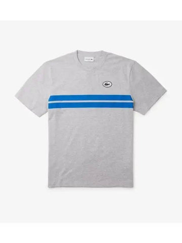 Men s color combination tipping print back big graphic match t shirt melange gray - LACOSTE - BALAAN 1