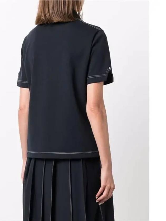 Women's Wool Tech Milano Contrast Stitch Short Sleeve Polo Shirt Navy - THOM BROWNE - BALAAN 5