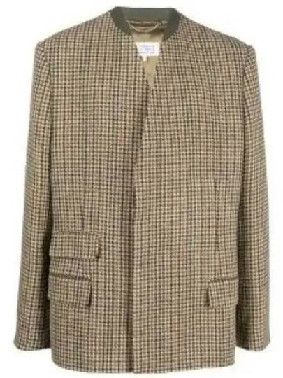 Stitched Low Cut Hem Collarless Check Wool Jacket Brown - MAISON MARGIELA - BALAAN 2