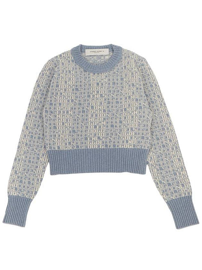 Jacquard Lettering Motif Cropped Knit Top Light Blue - GOLDEN GOOSE - BALAAN 2