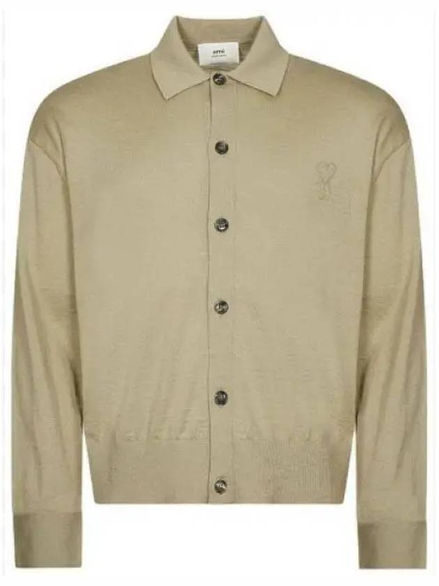 De Coeur Logo Wool Cardigan Beige - AMI - BALAAN 2