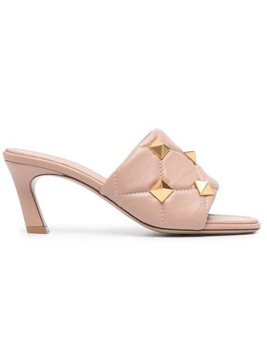 leather Roman studded mule sandal heel pink - VALENTINO - BALAAN 1