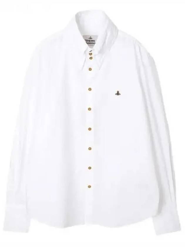 Embroidered Logo Big Collar Cotton Long Sleeve Shirt White - VIVIENNE WESTWOOD - BALAAN 2