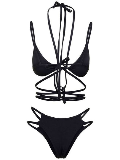 Black Triangle Bikini With Crossed Laces In Stretch Polyamide Woman - ANDREADAMO - BALAAN 2