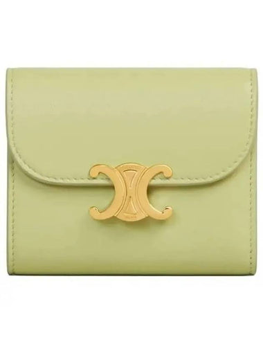 Triomphe Small Shiny Calfskin Half Wallet Green - CELINE - BALAAN 1