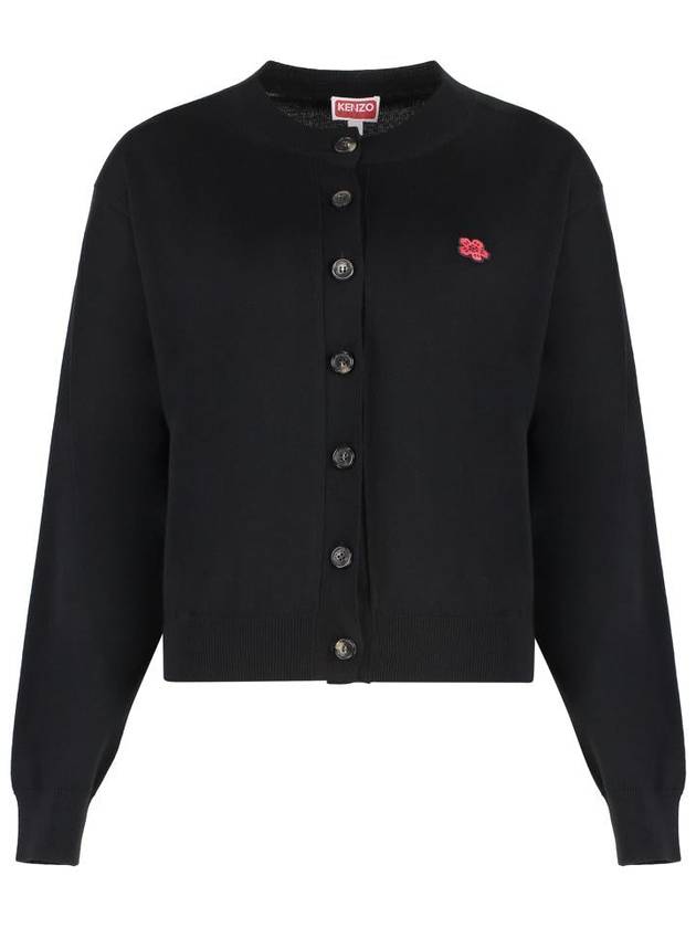 Boke Flower Embroidery Crew Neck Wool Cardigan Black - KENZO - BALAAN 2