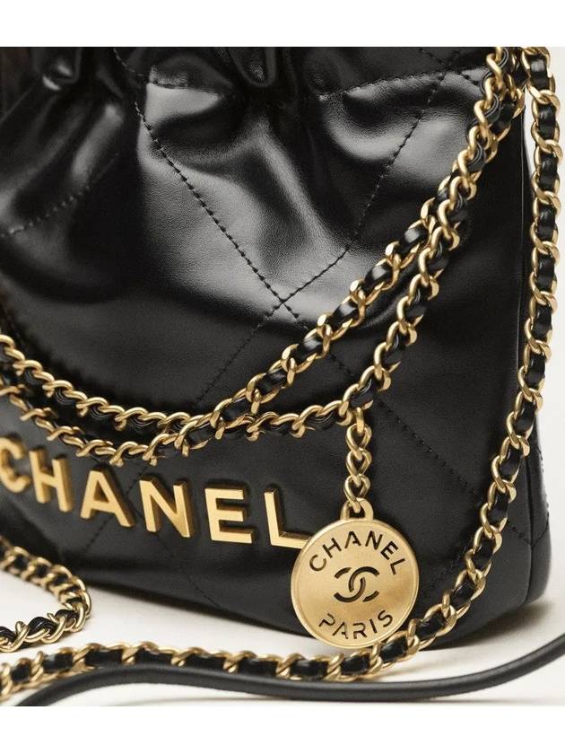 Mini Handbag Shiny Calfskin Gold Black - CHANEL - BALAAN 3