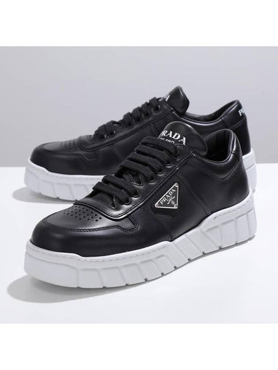 Triangle Logo Leather Low Top Sneakers Black - PRADA - BALAAN 2