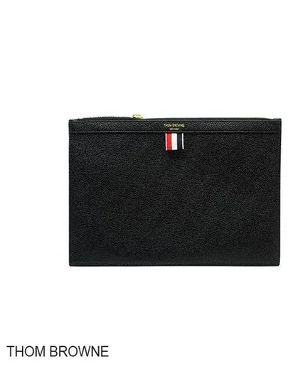 Pebble Grain Three Stripes Zipper Small Clutch Bag Black - THOM BROWNE - BALAAN 2