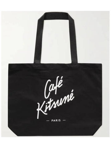 Cafe Kitsune Print Cotton Canvas Tote Bag Black - MAISON KITSUNE - BALAAN 1