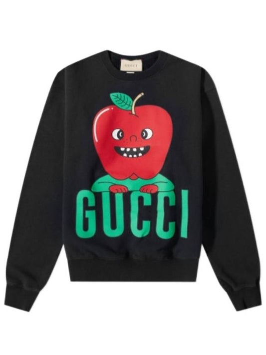 Apple Print Sweatshirt Black - GUCCI - BALAAN 2