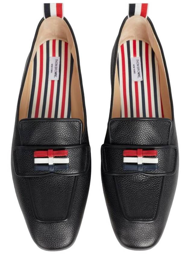 Women's Pebble Grain Leather Flexible Leather Sole 3 Bow Loafer Black - THOM BROWNE - BALAAN 3