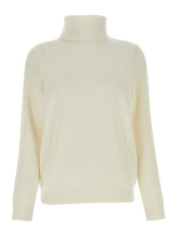 Rib Knit Turtleneck White - BRUNELLO CUCINELLI - BALAAN 1